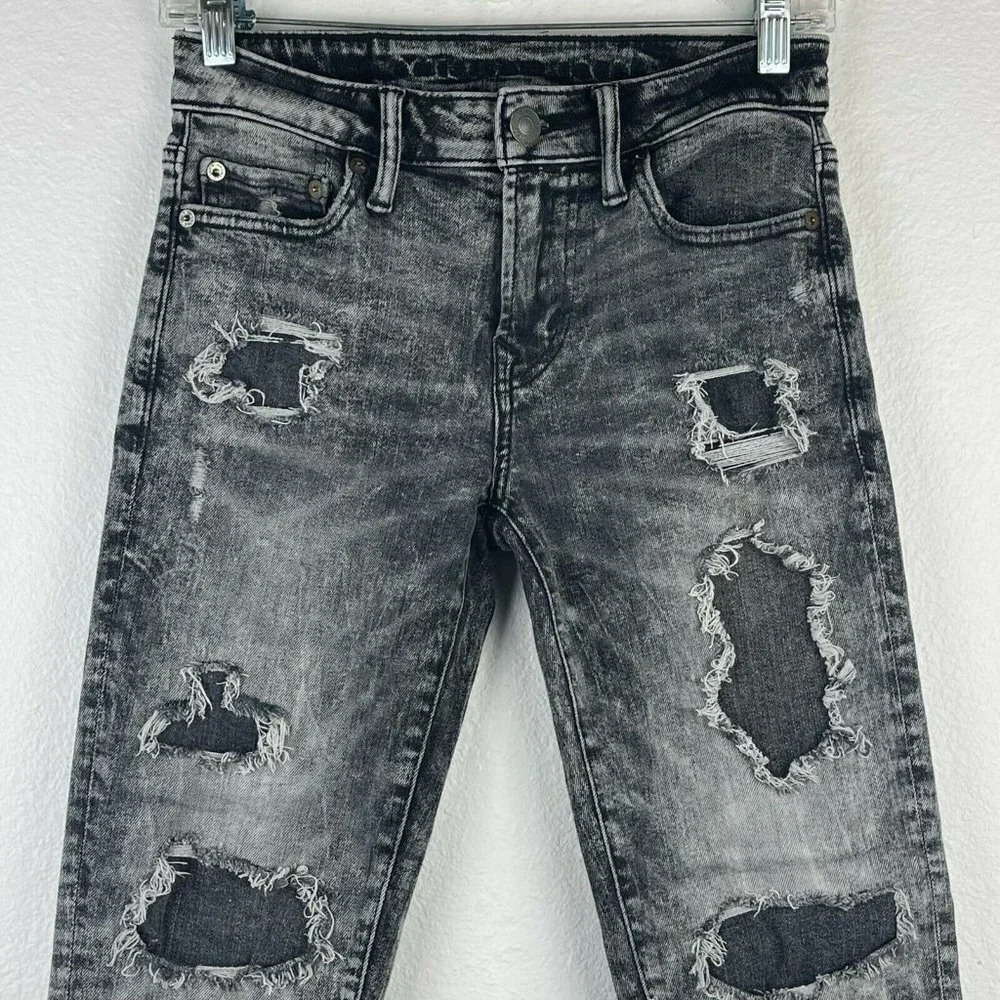 American Eagle Next Level Flex Jeans Mens 26 x 28 Distressed Acid Washed Black - Picture 3 of 10